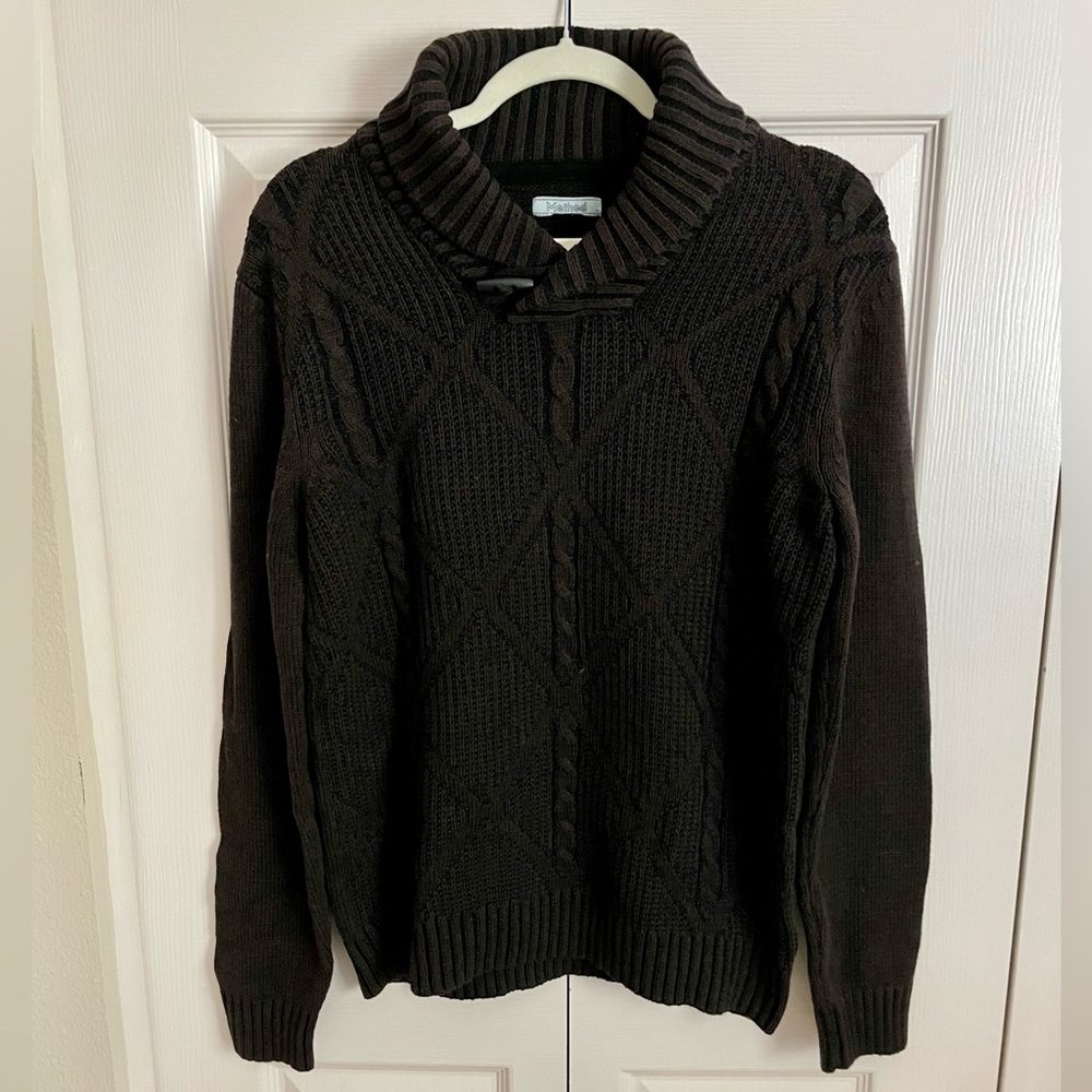 Men’s Method Shawl Collar Toggle Button Cable Knit Sweater